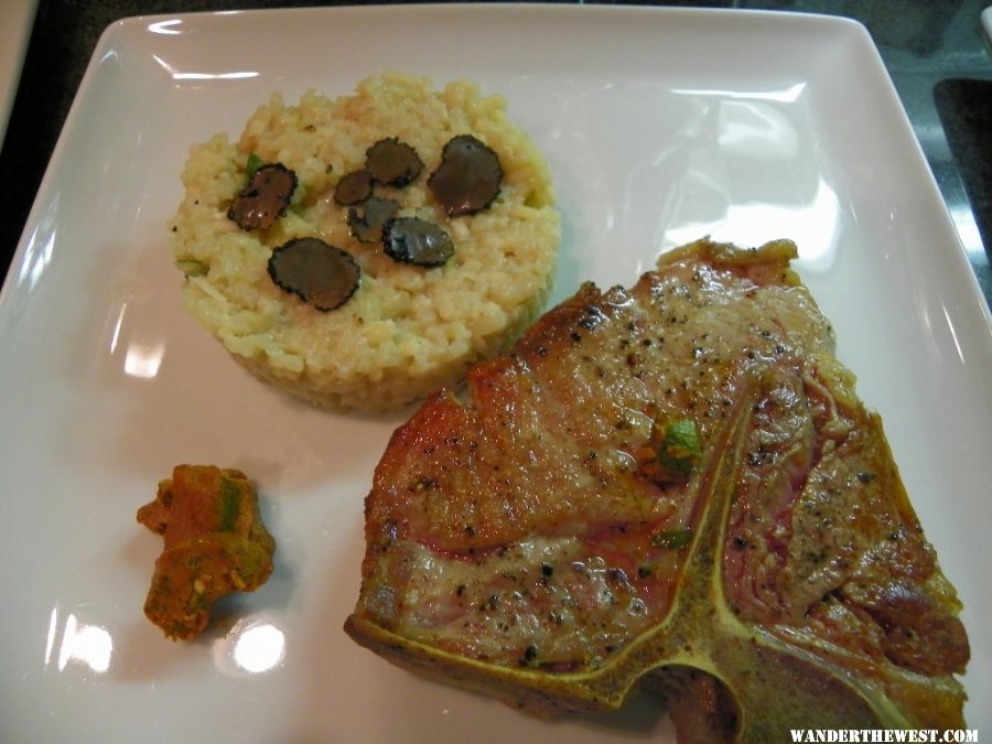 Veal T- Bone, Black truffle risotto, compound butter