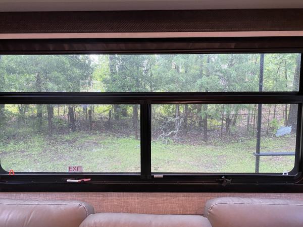 View from our rear window at Songbird RV Park, Elkhart, TX. Space #40