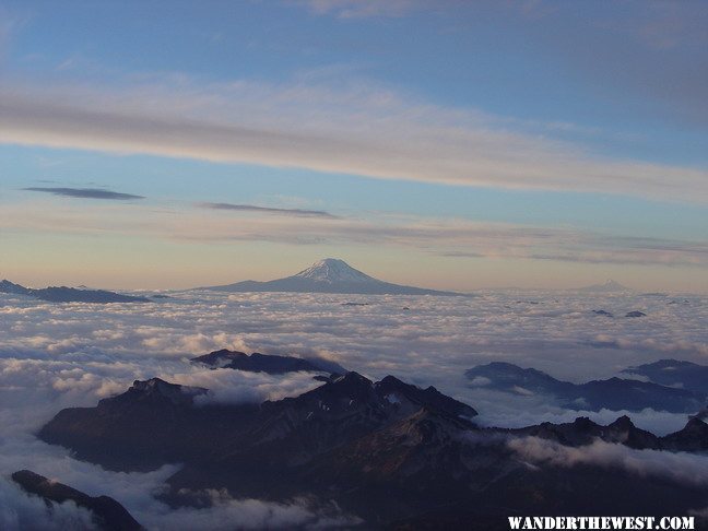 View of Mt. Adams from camp muir (above the clouds)