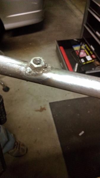 Welding nut on 3/4" outside tube (Be nice, I expect my welding skills to improve as I work through this project.)