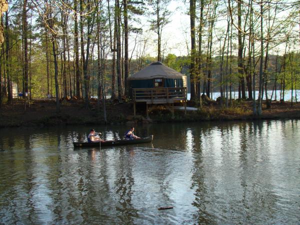 Yurt in background